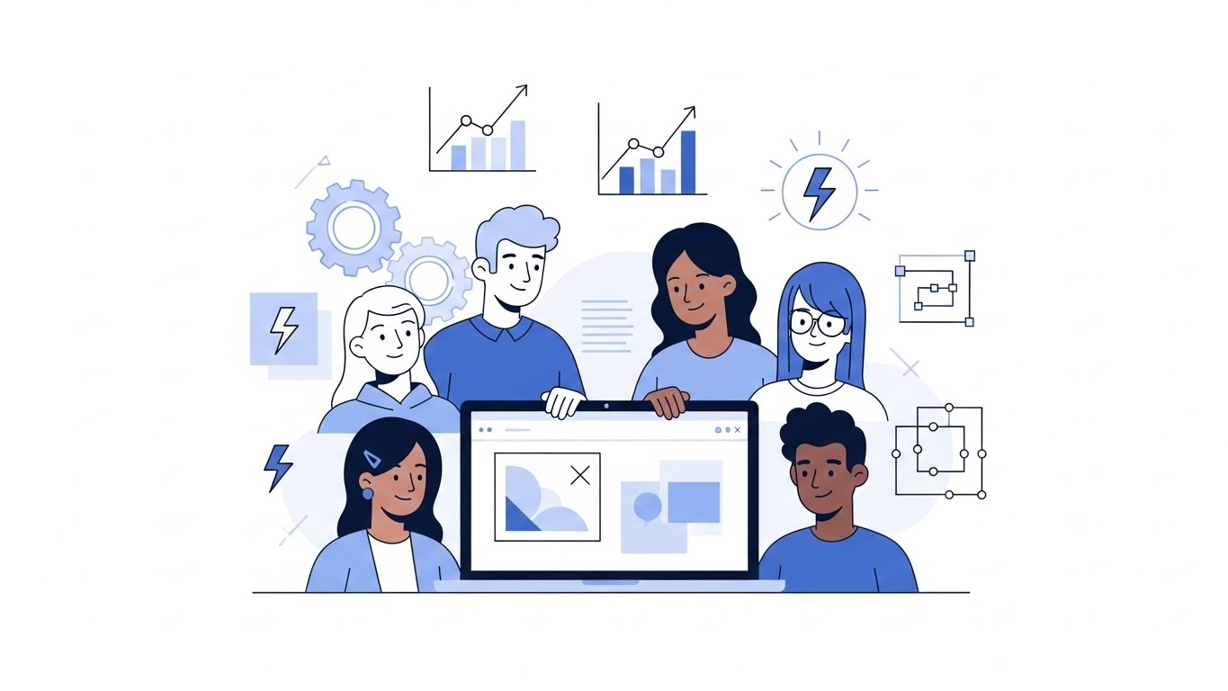 صویر دانشجو پشت لپ‌تاپ با نمادهای مهندسی برای صفحه دوره‌های آموزشی